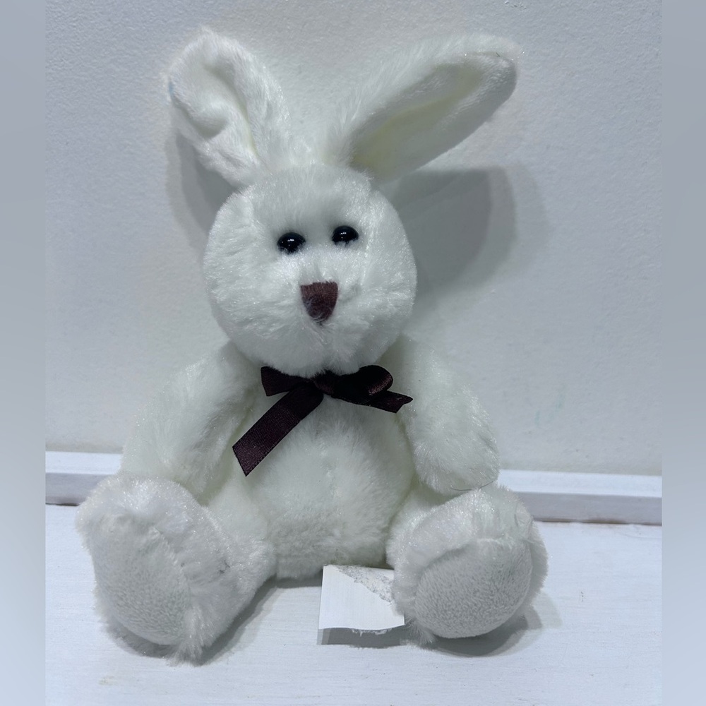 Laura Secord Cream Stuffed Bunny Rabbit‎ with Brown Bow On the Neck